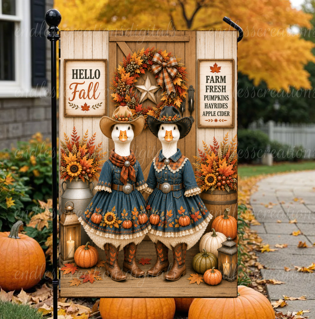 FALL COWGIRL ROUND/GARDEN FLAG BUNDLE OF 3