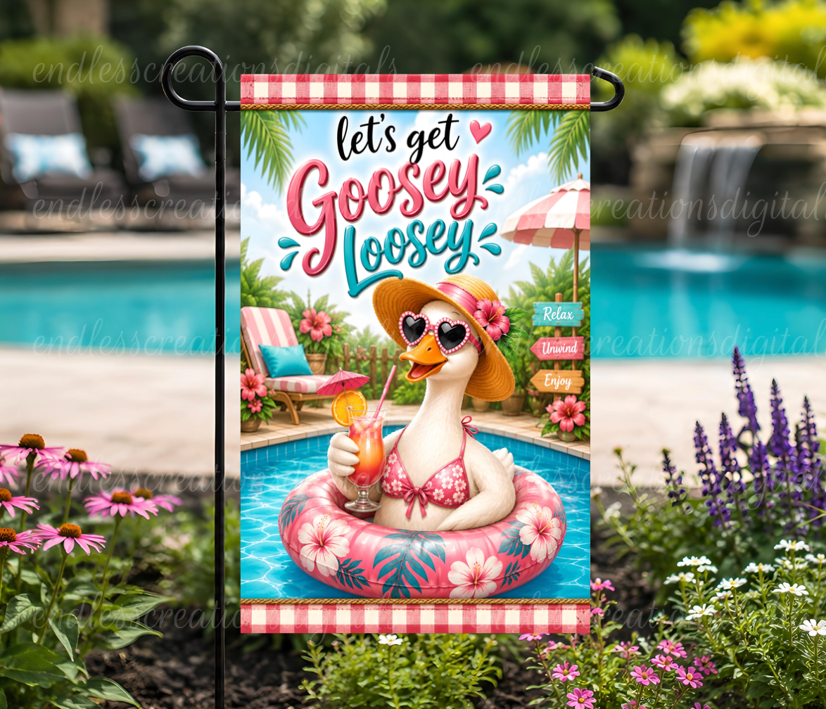 LOOSEY GOOSEY SUMMER ROUND/GARDEN FLAG BUNDLE OF 2