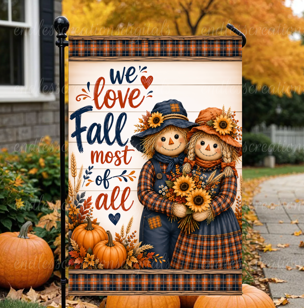 WE LOVE FALL ROUND/GARDEN FLAG BUNDLE OF 2