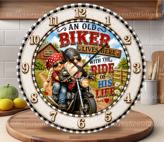 OLD BIKER LIVES HERE ROUND/CLOCK DESIGN BUNDLE OF 2