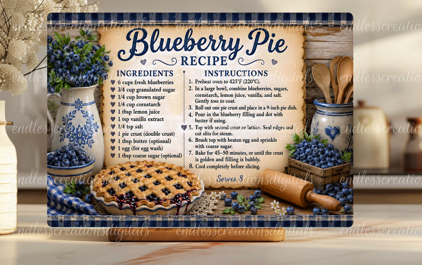 BLUEBERRY PIE RECIPE CUTTING BOARD DESIGN