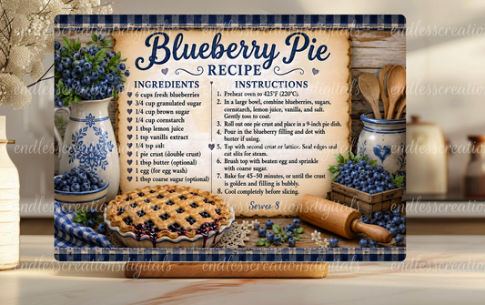 BLUEBERRY PIE RECIPE CUTTING BOARD DESIGN