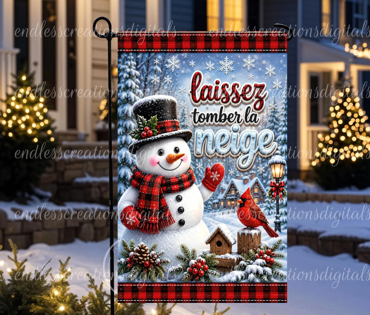 FRENCH VERSION LET IT SNOW ROUND/GARDEN FLAG DESIGN BUNDLE OF 2