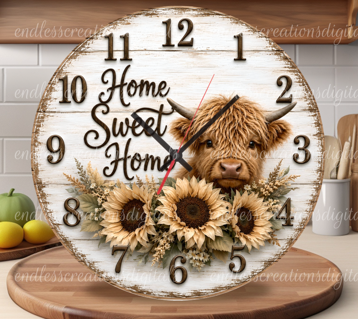 HOME SWEET HOME HIGHLAND ROUND/CLOCK DESIGN BUNDLE OF 4