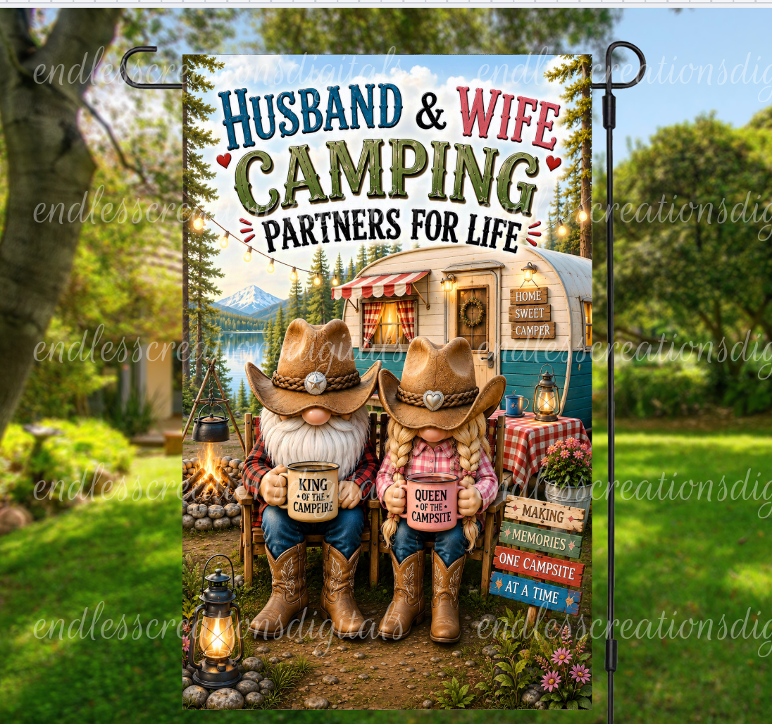 HUSBAND AND WIFE CAMPING GARDEN FLAG