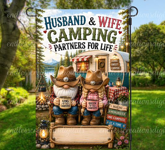 HUSBAND AND WIFE CAMPING GARDEN FLAG