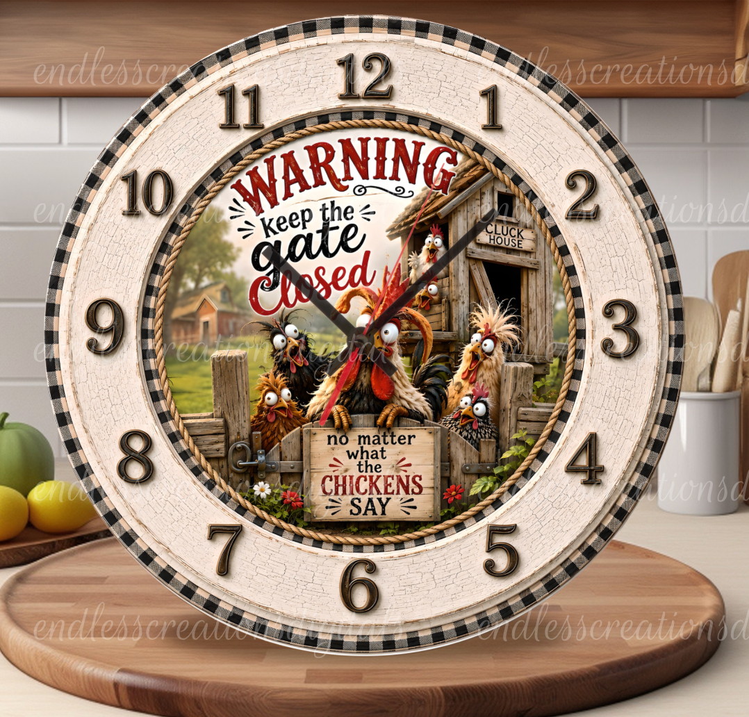 CHICKEN WARNING ROUND/CLOCK DESIGN BUNDLE OF 2