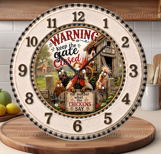 CHICKEN WARNING ROUND/CLOCK DESIGN BUNDLE OF 2