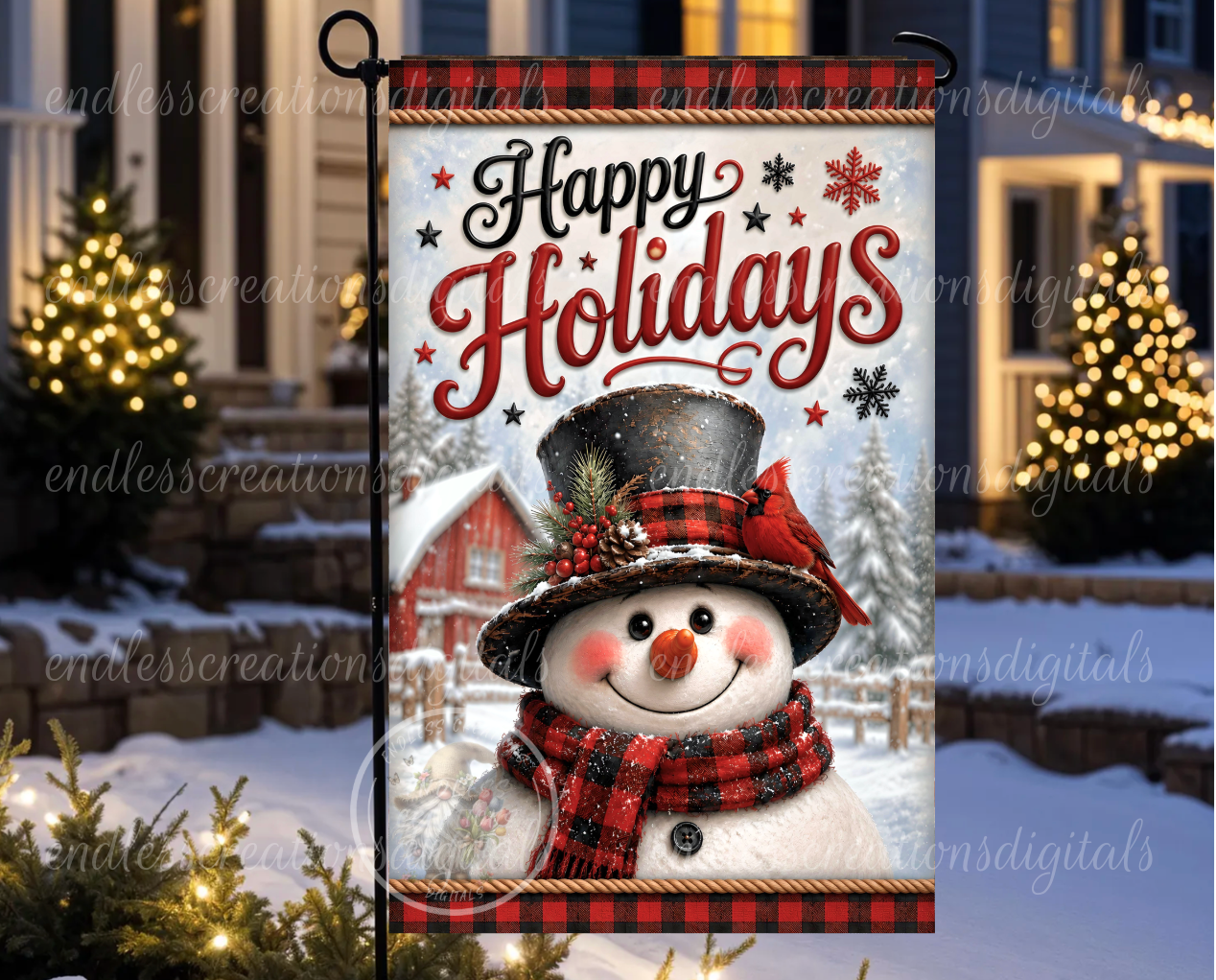HAPPY HOLIDAYS ROUND/GARDEN FLAG BUNDLE OF 2