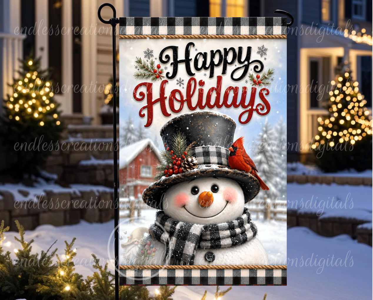 FARMHOUSE HAPPY HOLIDAYS ROUND/GARDEN FLAG BUNDLE OF 2