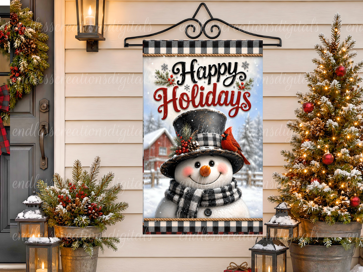 FARMHOUSE HAPPY HOLIDAYS ROUND/GARDEN FLAG BUNDLE OF 2
