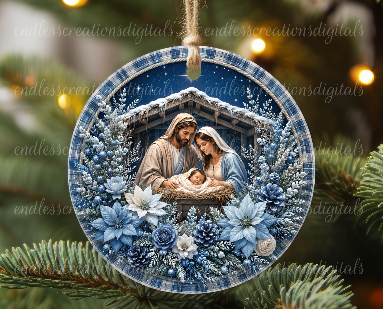 MANGER NATIVITY BLUE ROUND