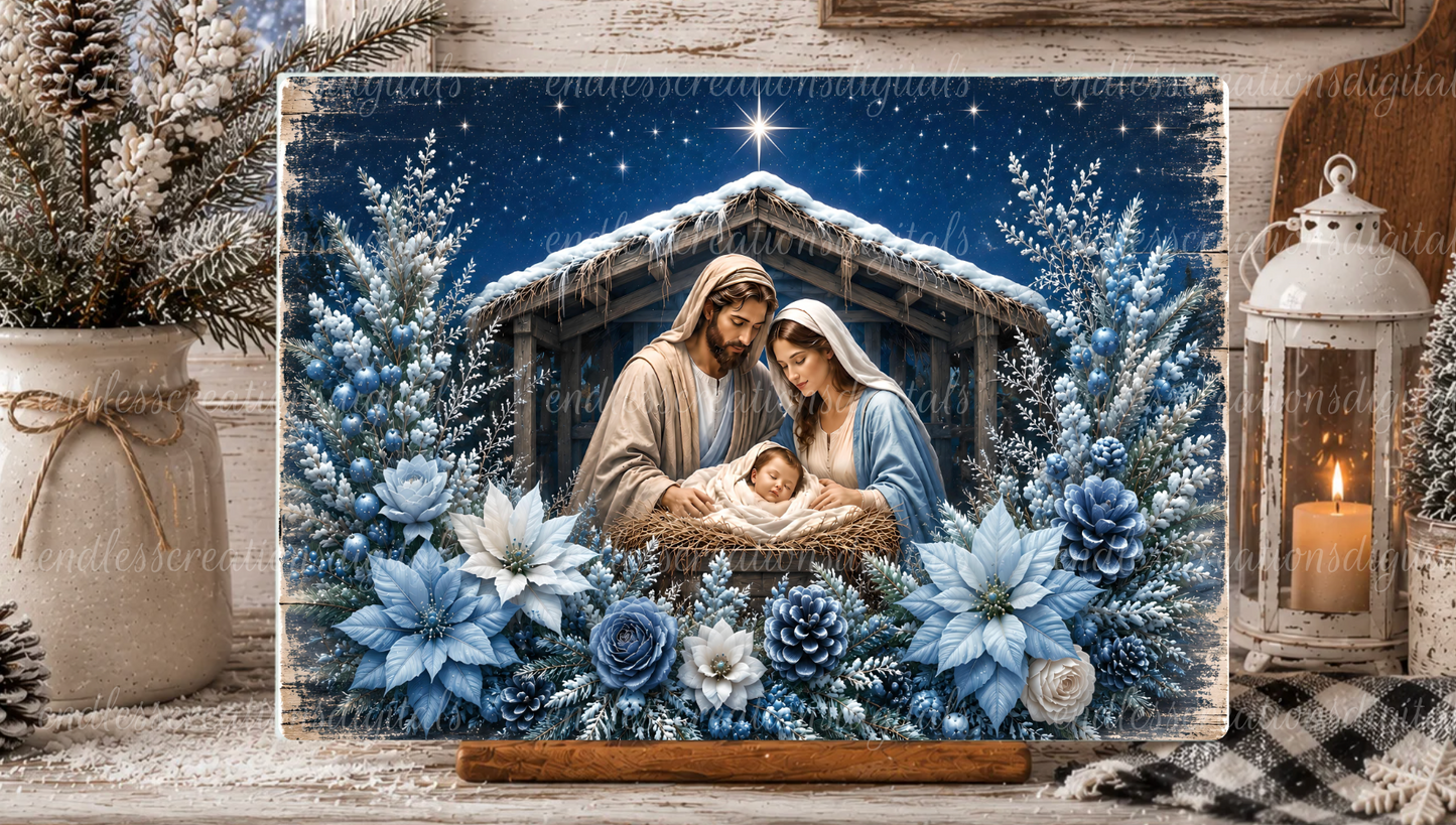 RECTANGLE BLUE MANGER NATIVITY