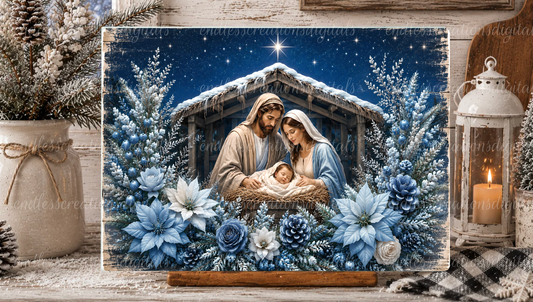 RECTANGLE BLUE MANGER NATIVITY