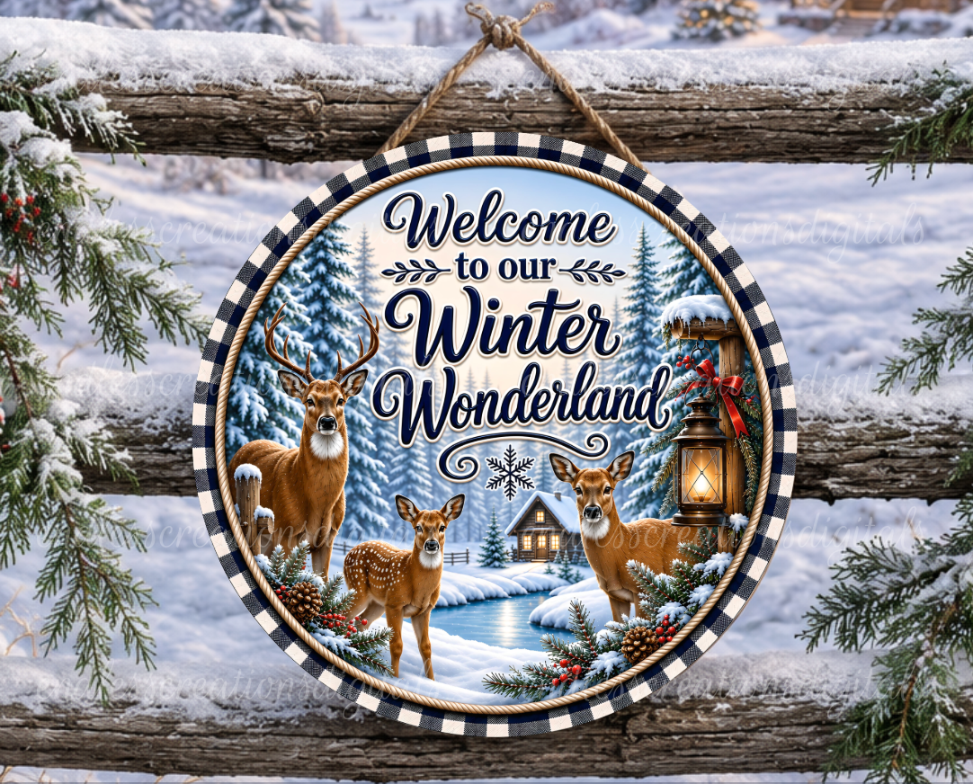 WINTER WONDERLAND DEER FAMILY ROUND ONLY