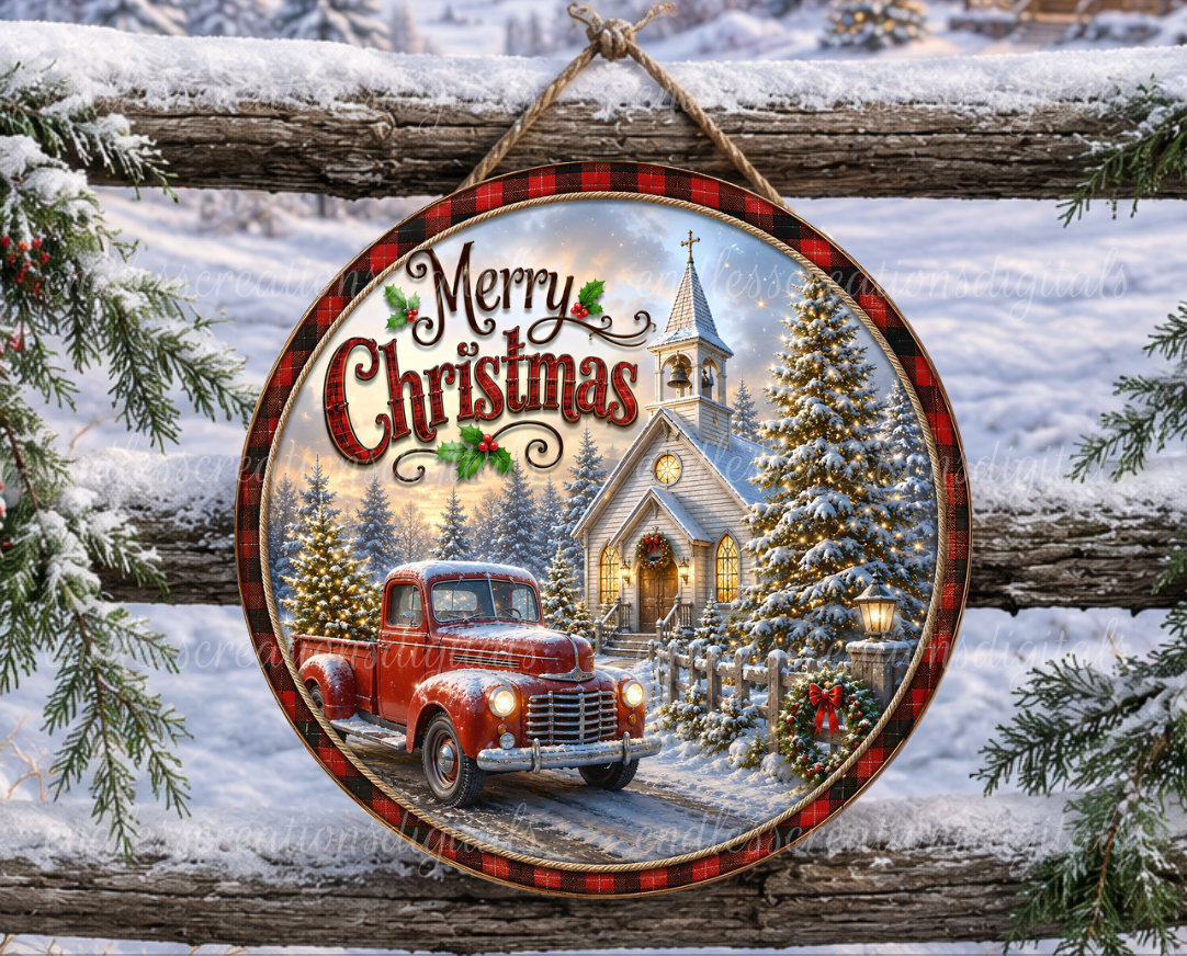CHRISTMAS RED TRUCK CHURCH BUNDLE OF 4