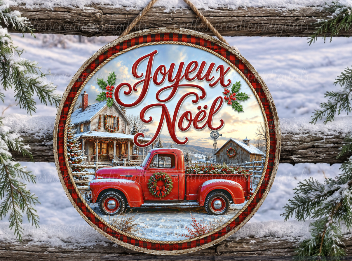 CHRISTMAS RED TRUCK ROUND FRENCH VERSION