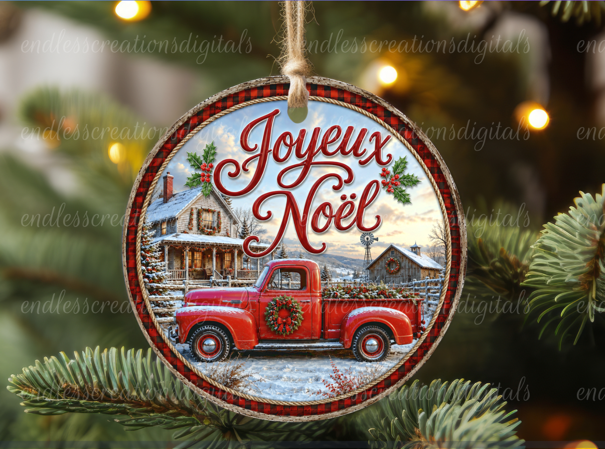 CHRISTMAS RED TRUCK ROUND FRENCH VERSION