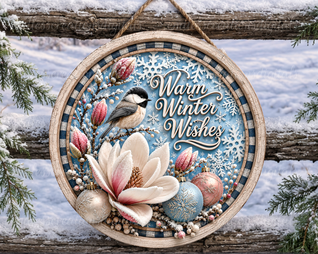 WINTER WISHES CHICKADEE ROUND ONLY