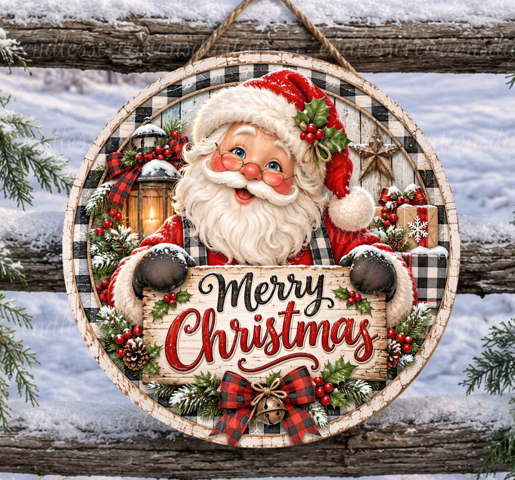 MERRY CHRISTMAS RETRO SANTA ROUND ONLY