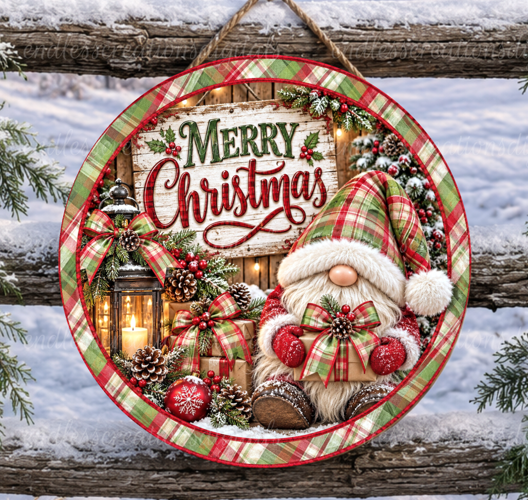 MERRY CHRISTMAS GNOME ROUND ONLY