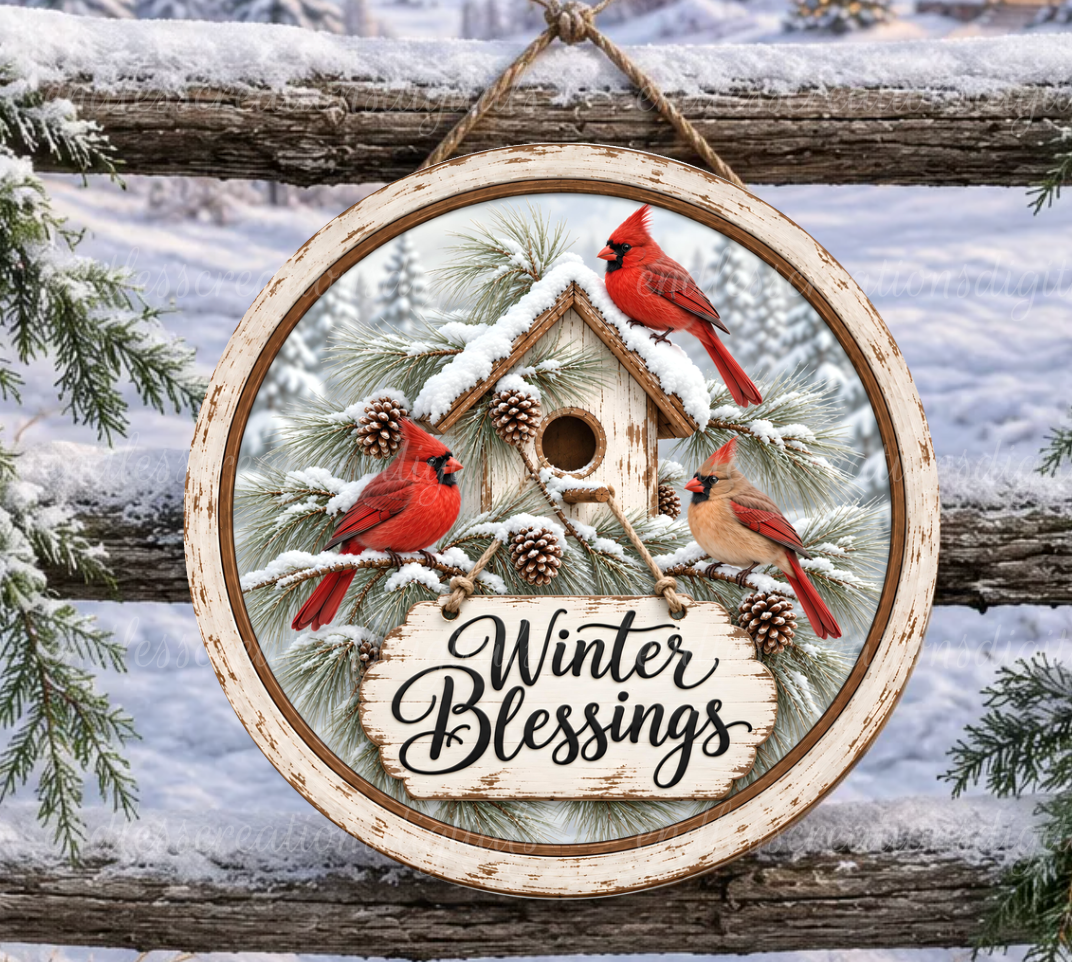 WINTER BLESSINGS CARDINALS ROUND ONLY