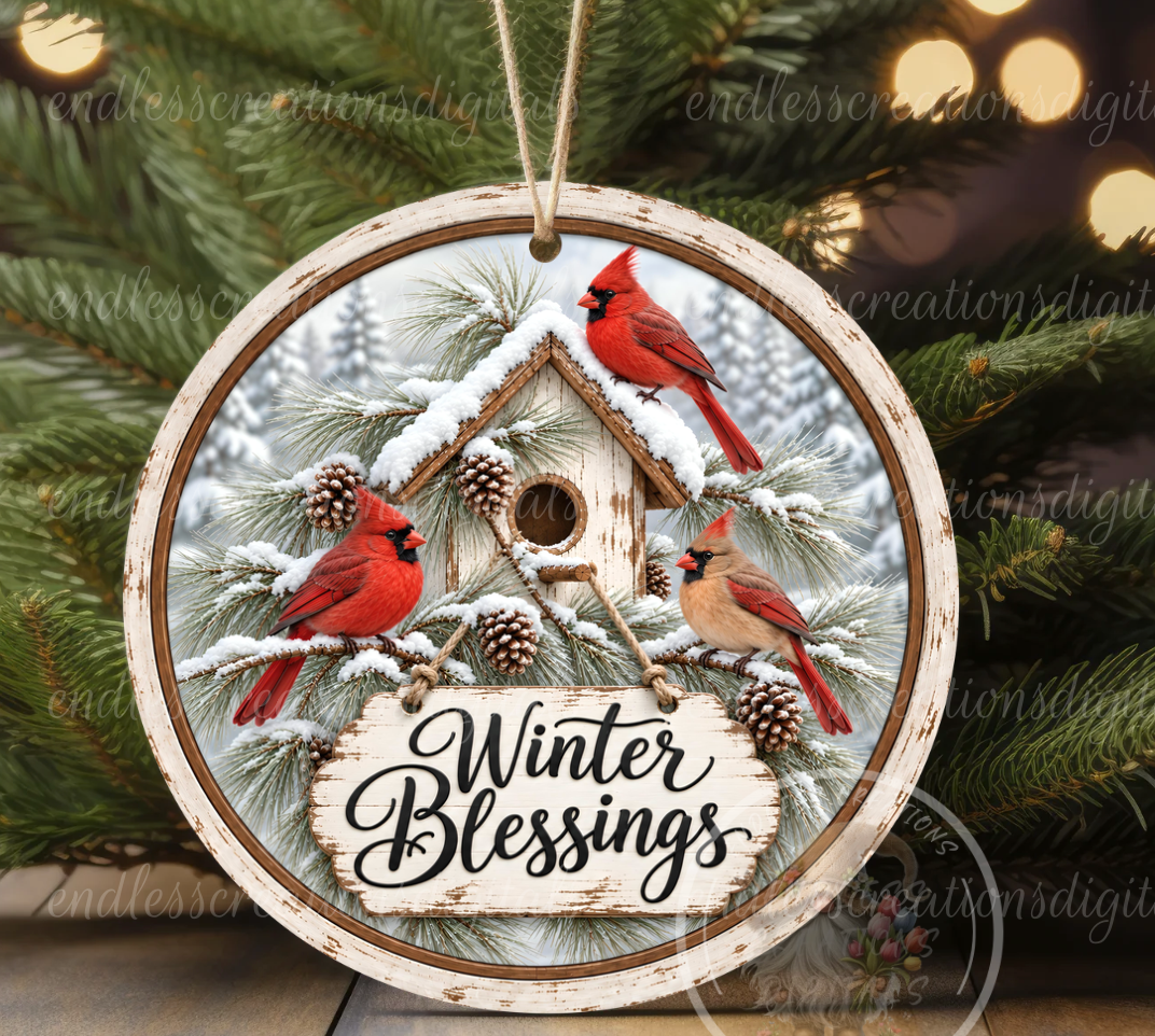 WINTER BLESSINGS CARDINALS ROUND ONLY