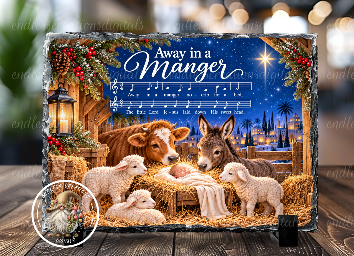 AWAY IN A MANGER CUTTING BOARD/SLATE DESIGN