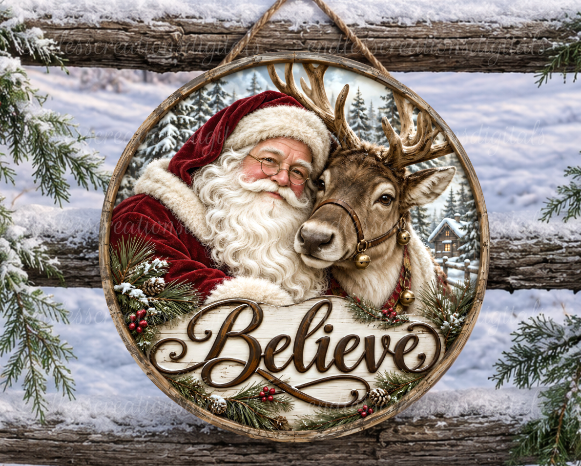 VINTAGE SANTA BELIEVE ROUND ONLY