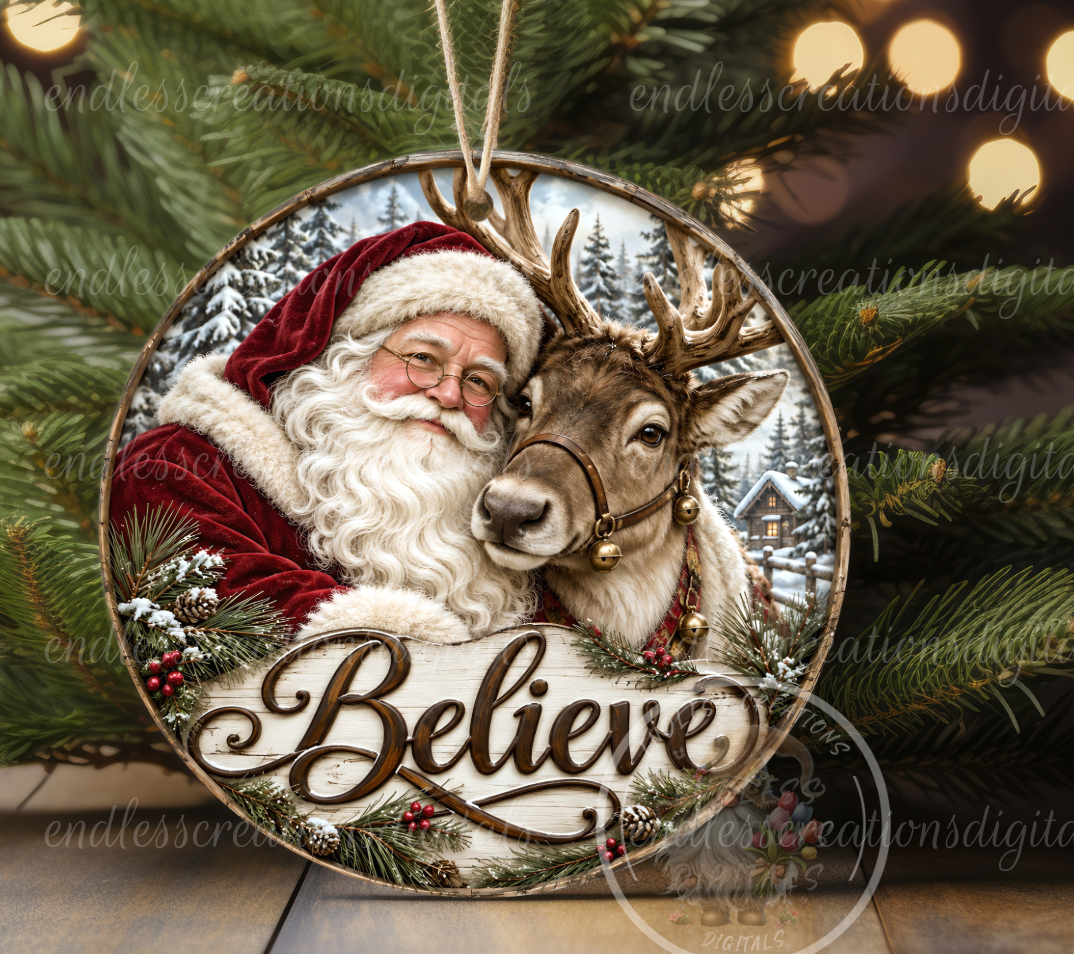 VINTAGE SANTA BELIEVE ROUND ONLY