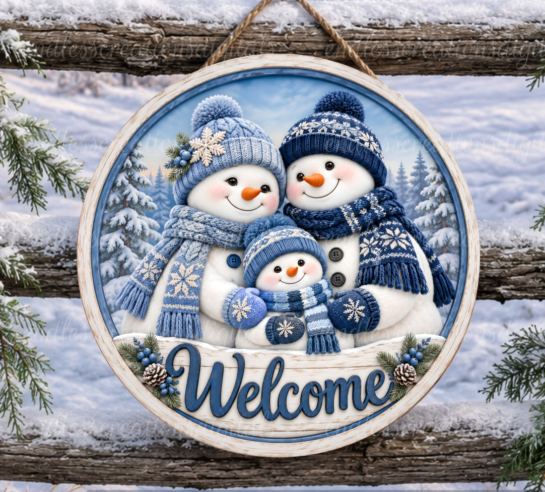 BLUE WELCOME SNOWMAN ROUND ONLY