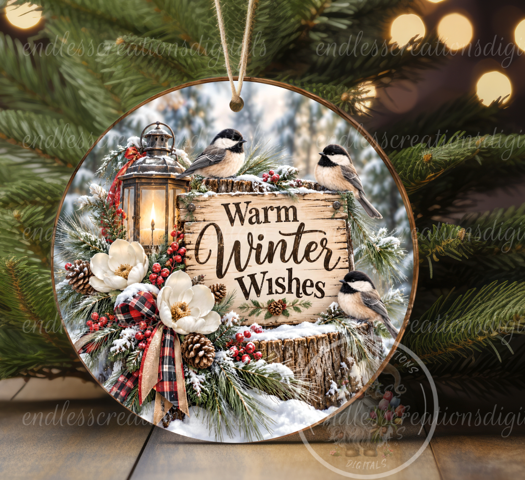 WINTER WISHES CHICKADEES ROUND ONLY