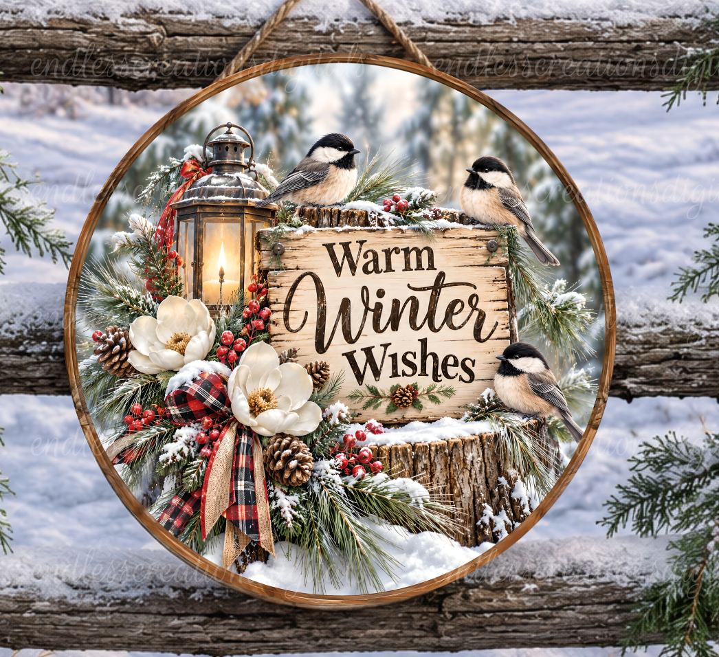 WINTER WISHES CHICKADEES ROUND ONLY