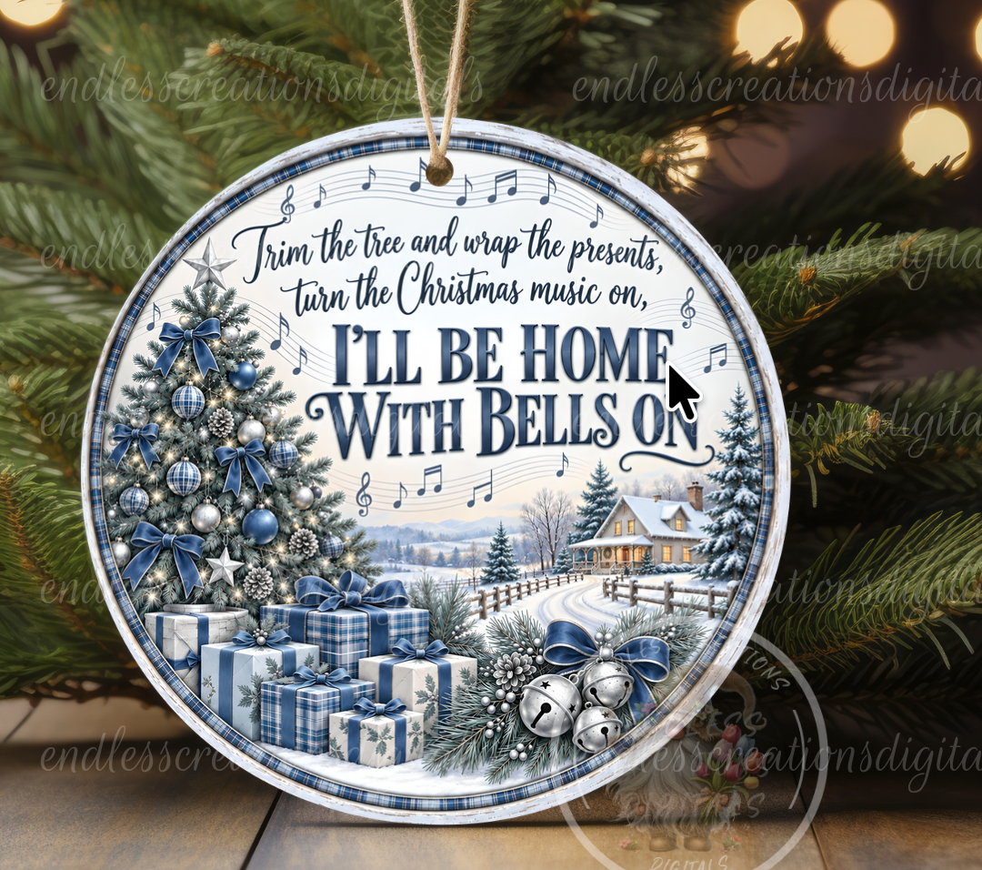 HOME WITH BELLS ON BLUE ROUND ONLY