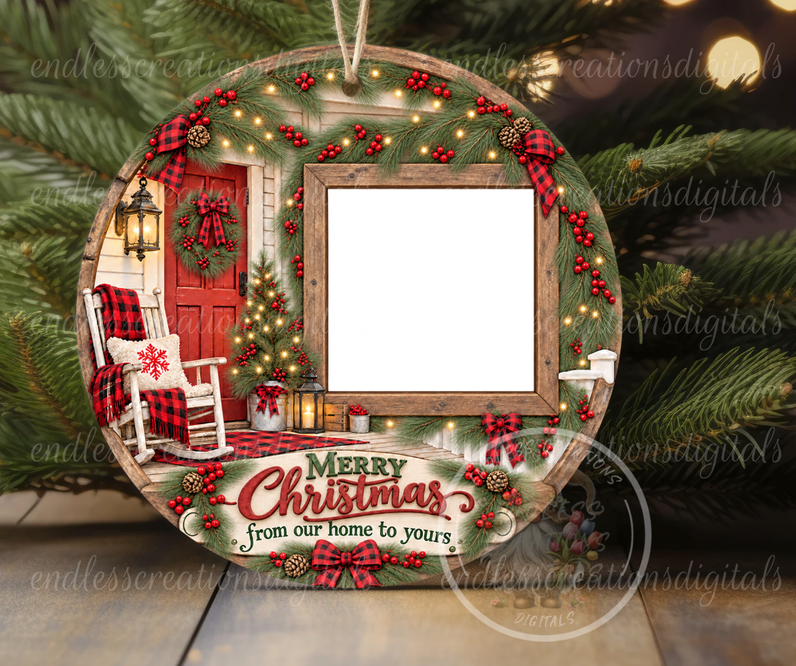 MERRY CHRISTMAS FROM OURS TO YOURS PHOTO ORNAMENT