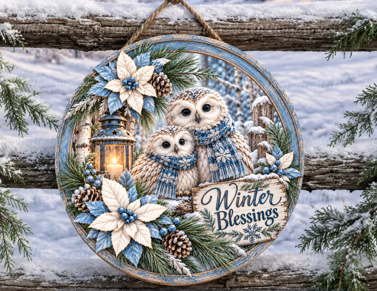 WINTER BLESSINGS OWLS ROUND ONLY