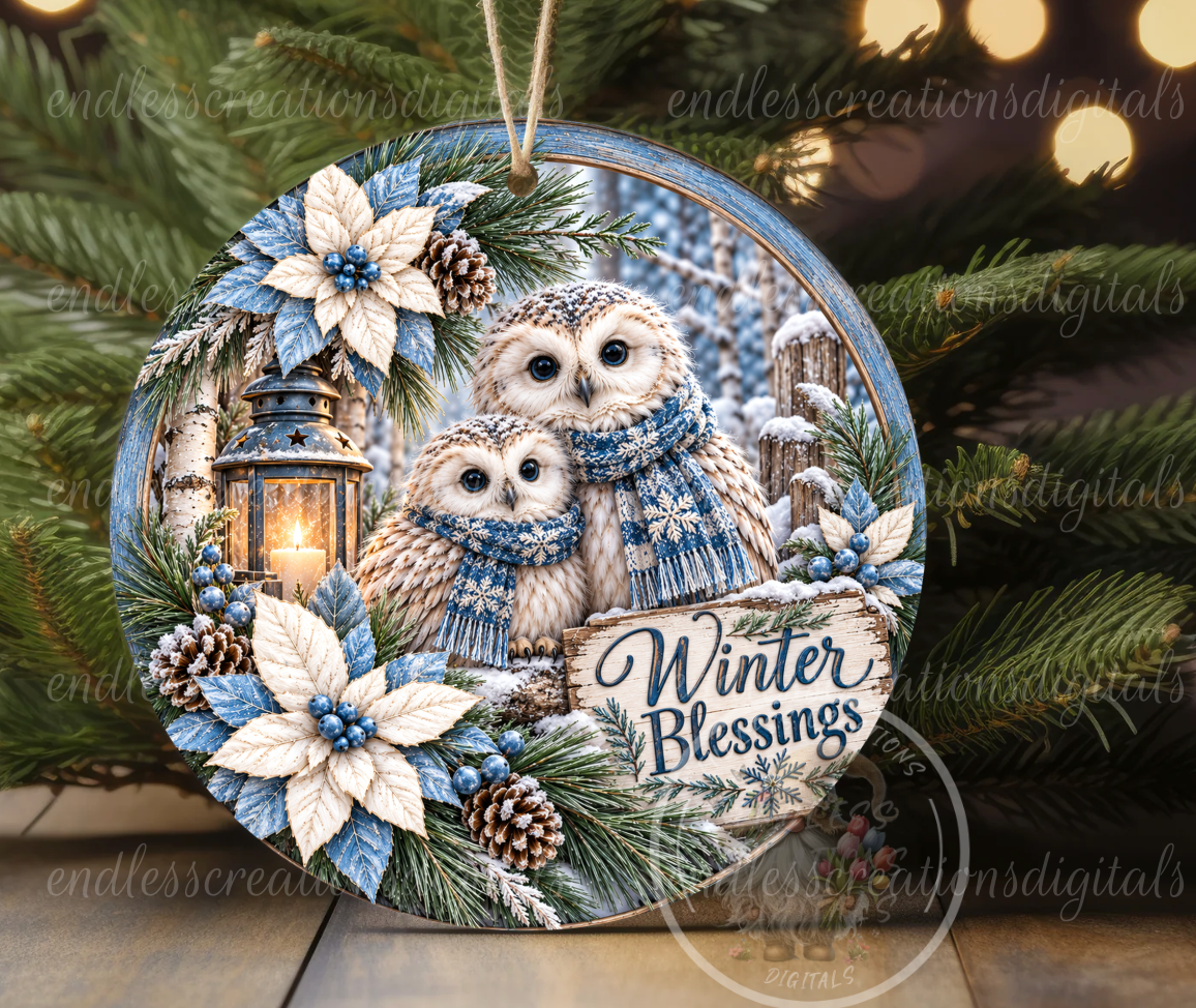 WINTER BLESSINGS OWLS ROUND ONLY