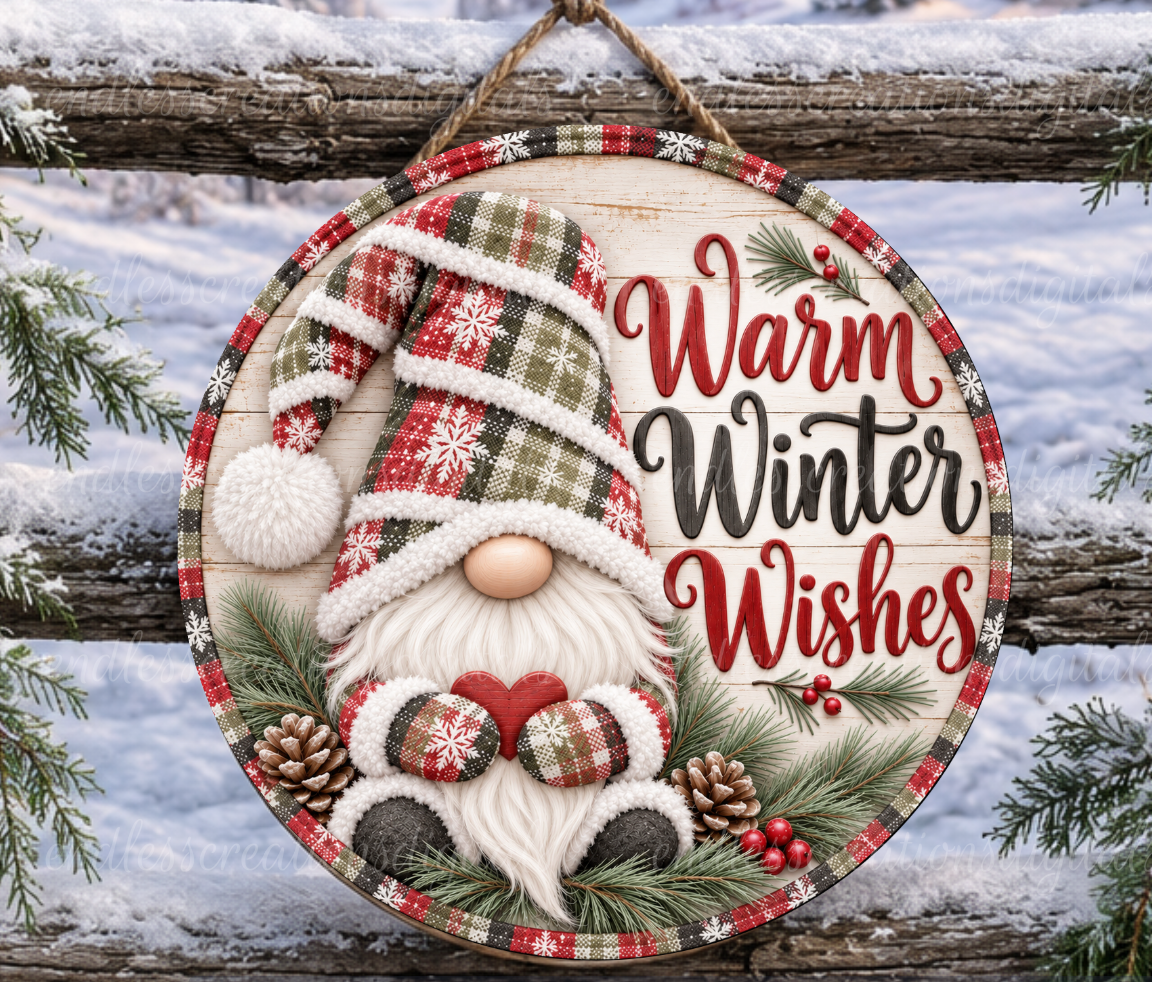 WINTER WISHES GNOME ROUND ONLY
