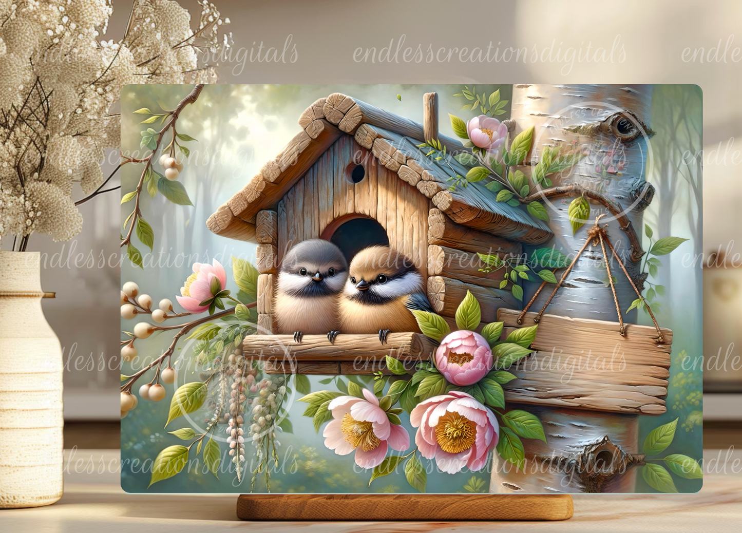HOME SWEET HOME FLORAL SPRING BIRDHOUSE RECTANGLE