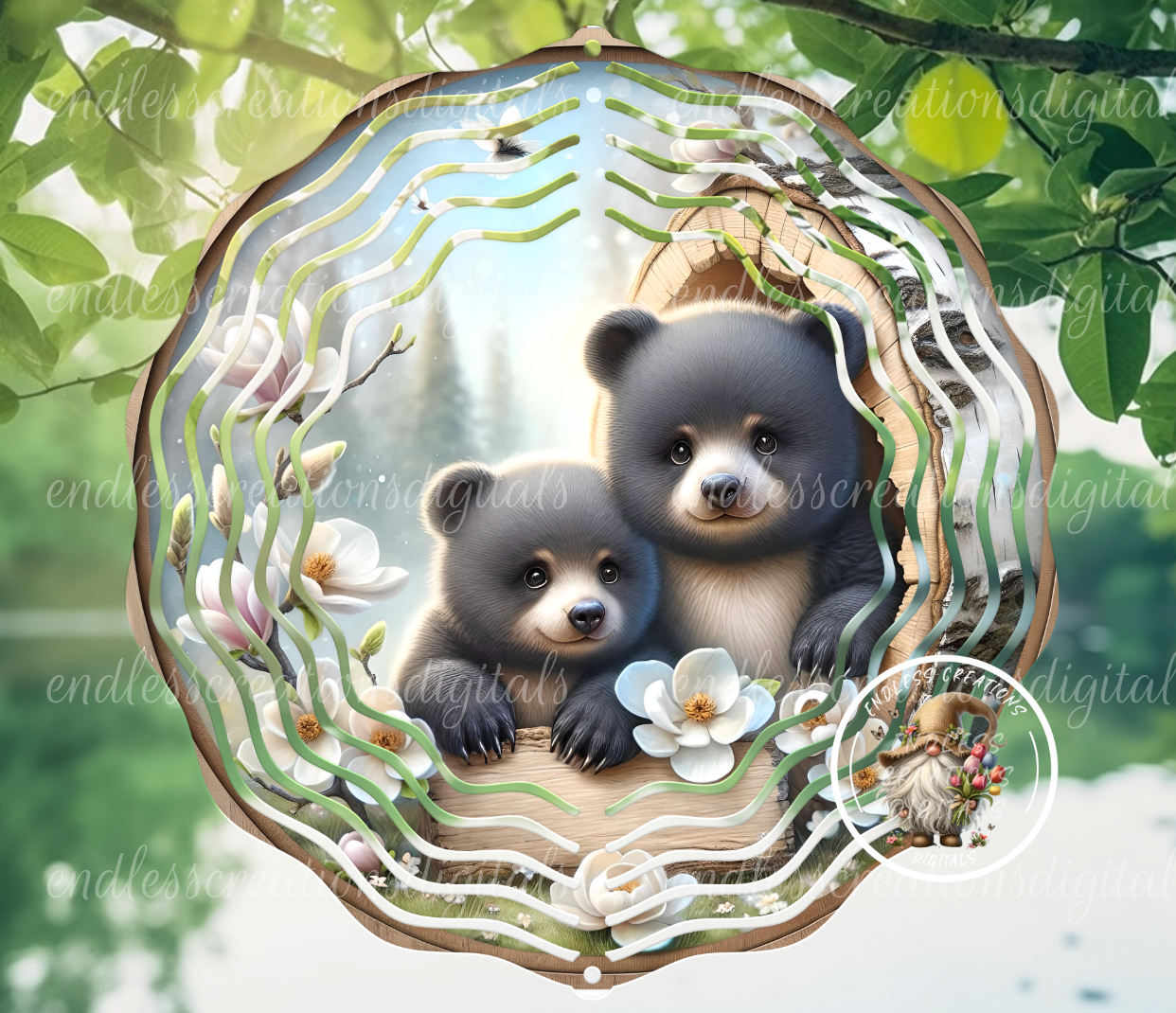 SPRING MAGNOLIA BABY BLACK BEARS