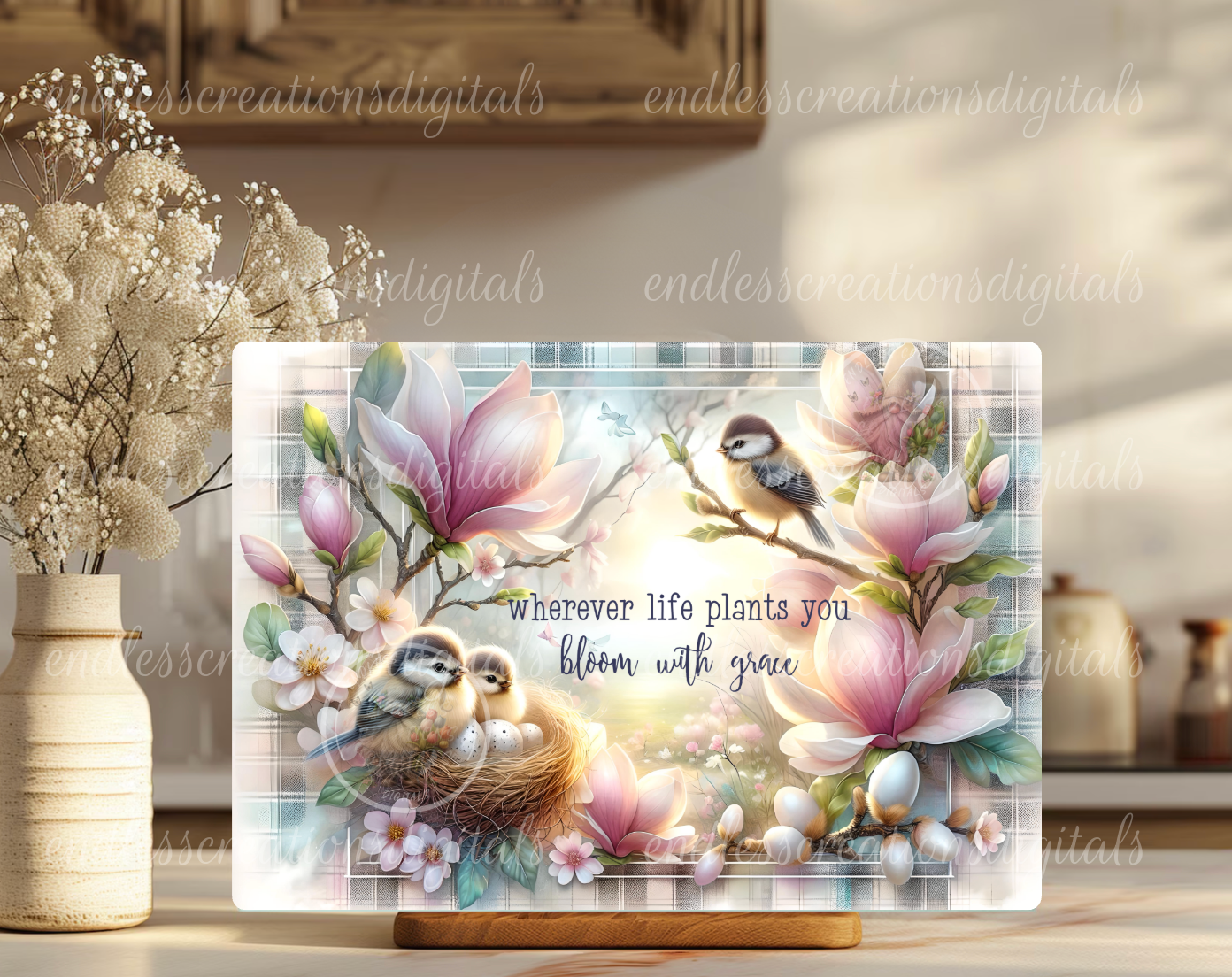 FLORAL SPRING CHICKADEE RECTANGLE