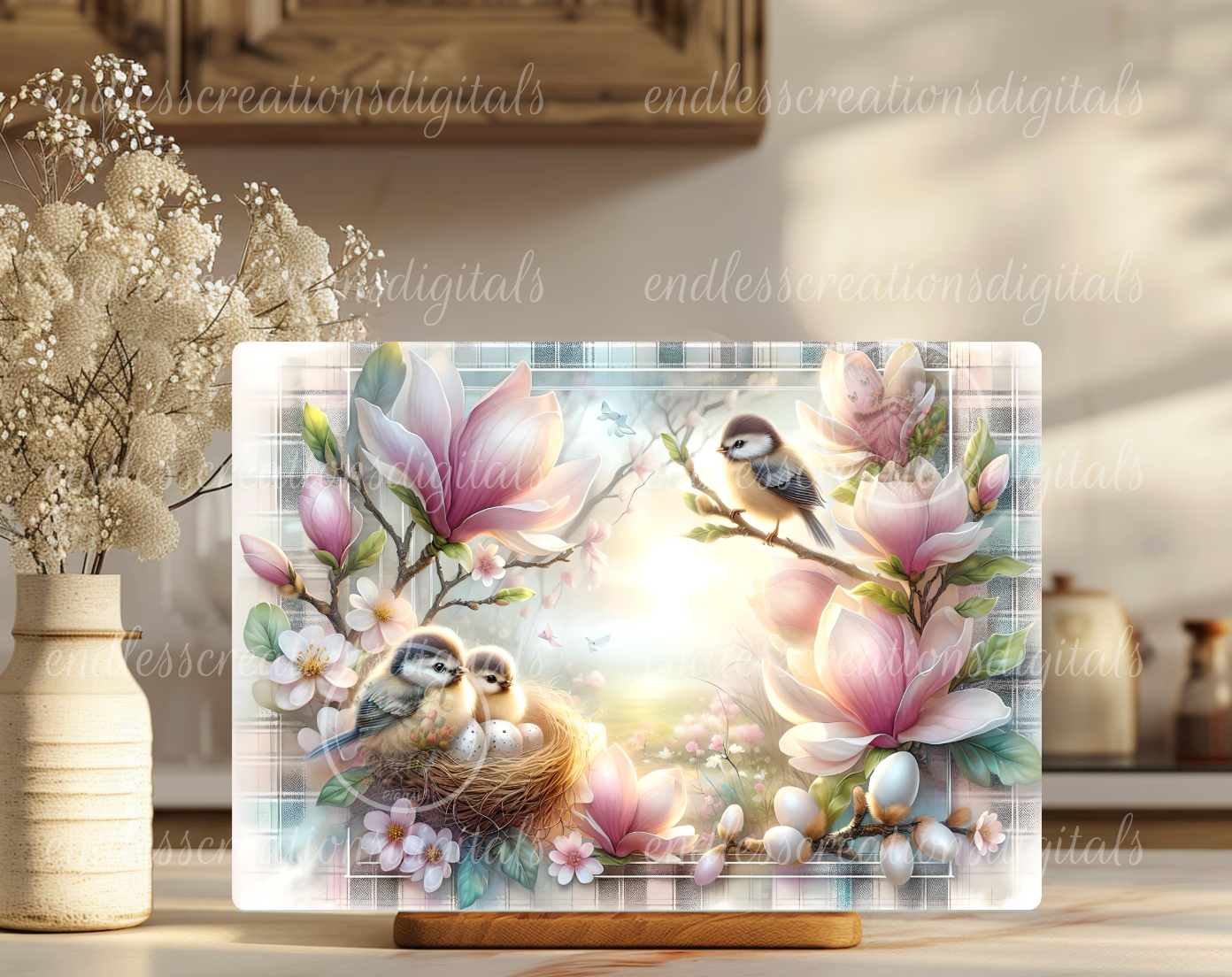 FLORAL SPRING CHICKADEE RECTANGLE