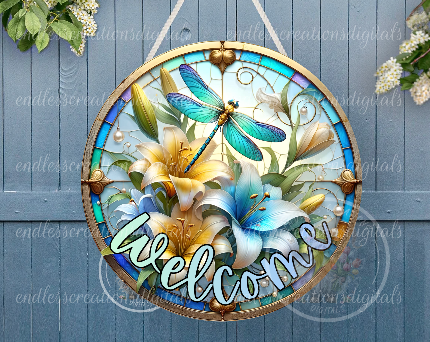 STAINED GLASS FLORAL DRAGONFLY