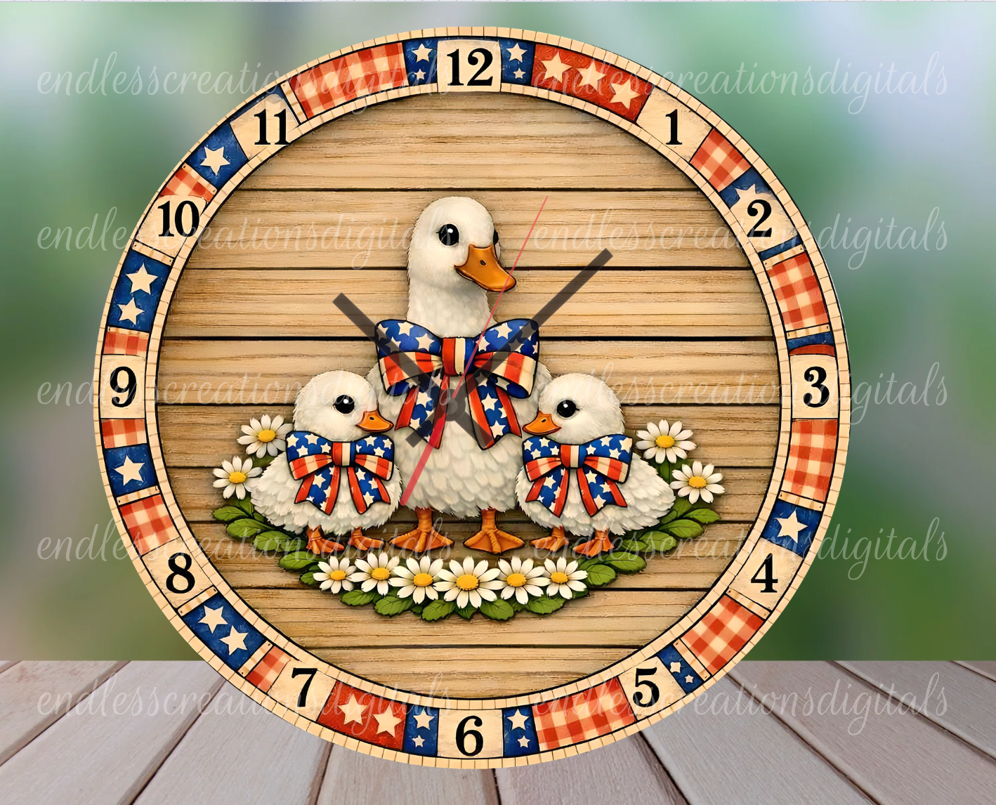 PATRIOTIC GOOSE DESIGN ROUND AND CLOCK
