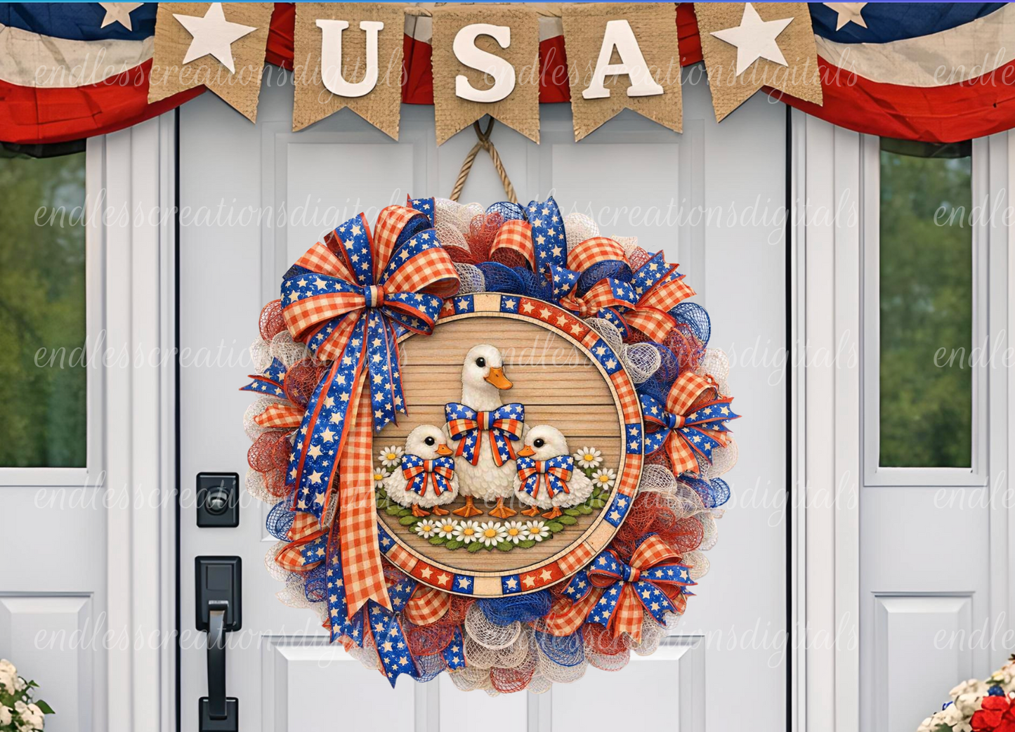 PATRIOTIC GOOSE DESIGN ROUND AND CLOCK