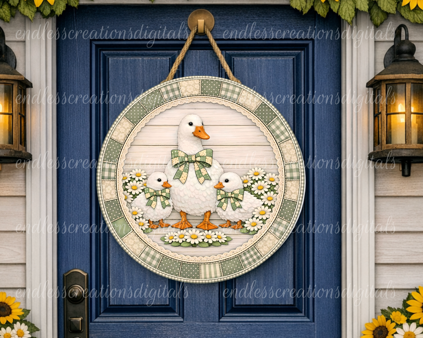 SAGE GREEN VINTAGE GOOSE CLOCK/ROUND DESIGN