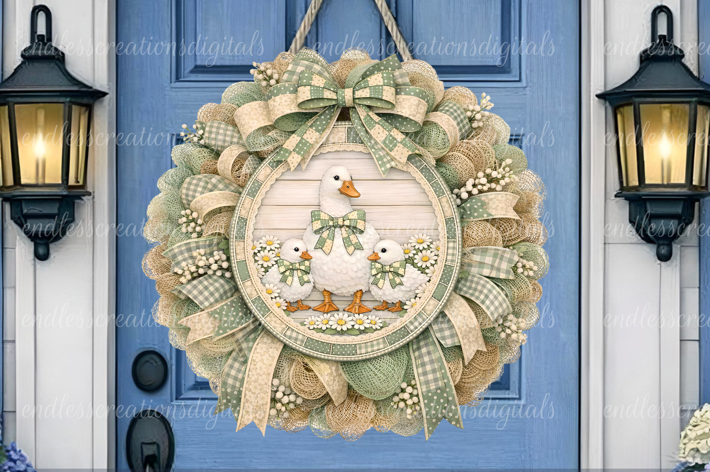 SAGE GREEN VINTAGE GOOSE CLOCK/ROUND DESIGN