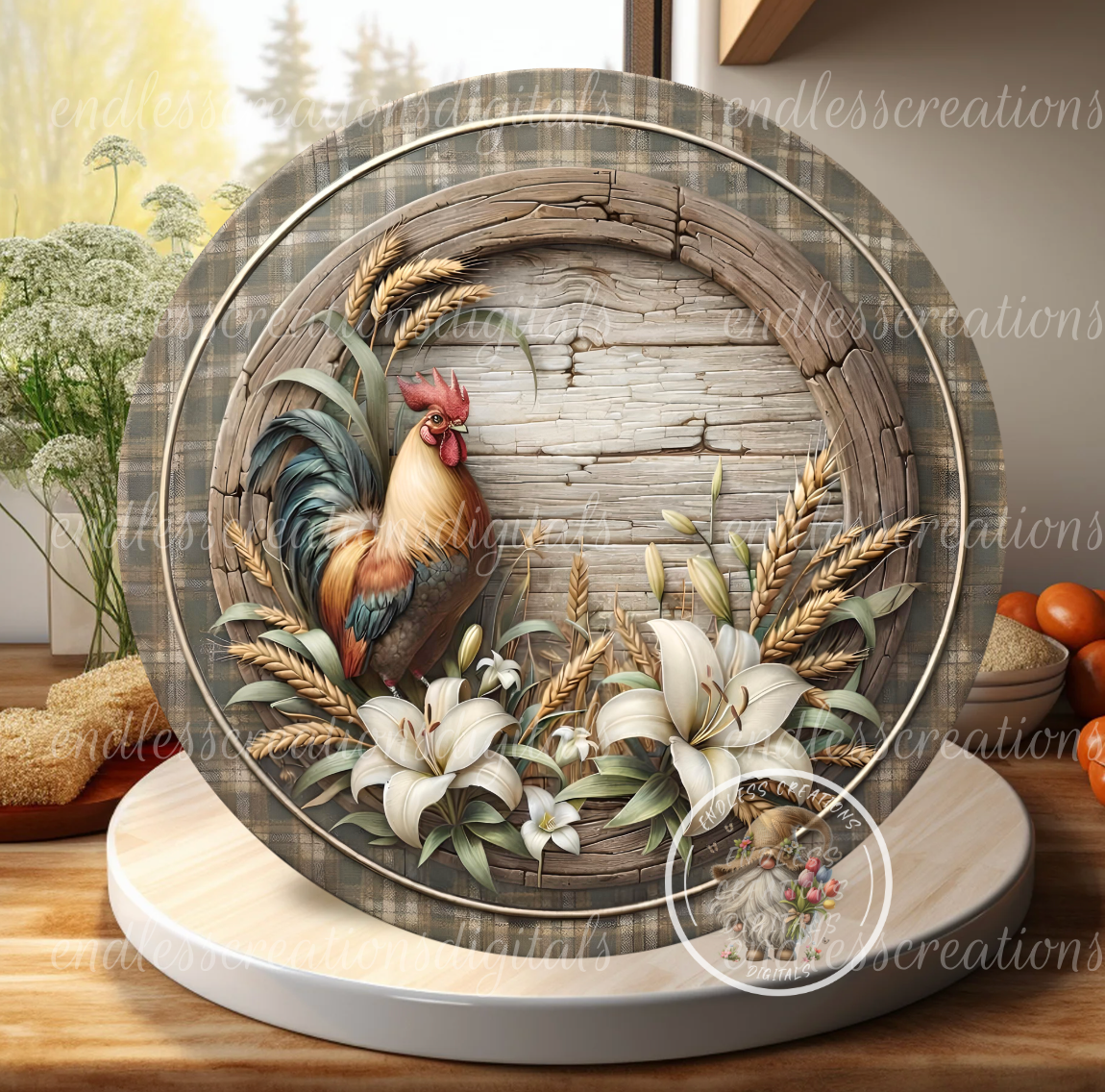 FARMHOUSE ROOSTER ROUND AND CLOCK DESIGN