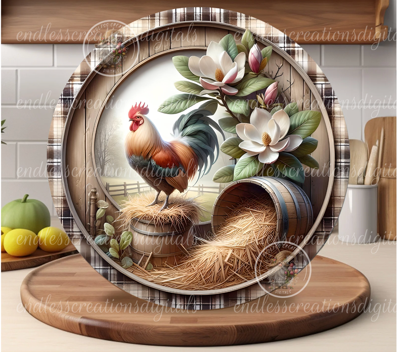SPRING MAGNOLIA ROOSTER CLOCK DESIGN