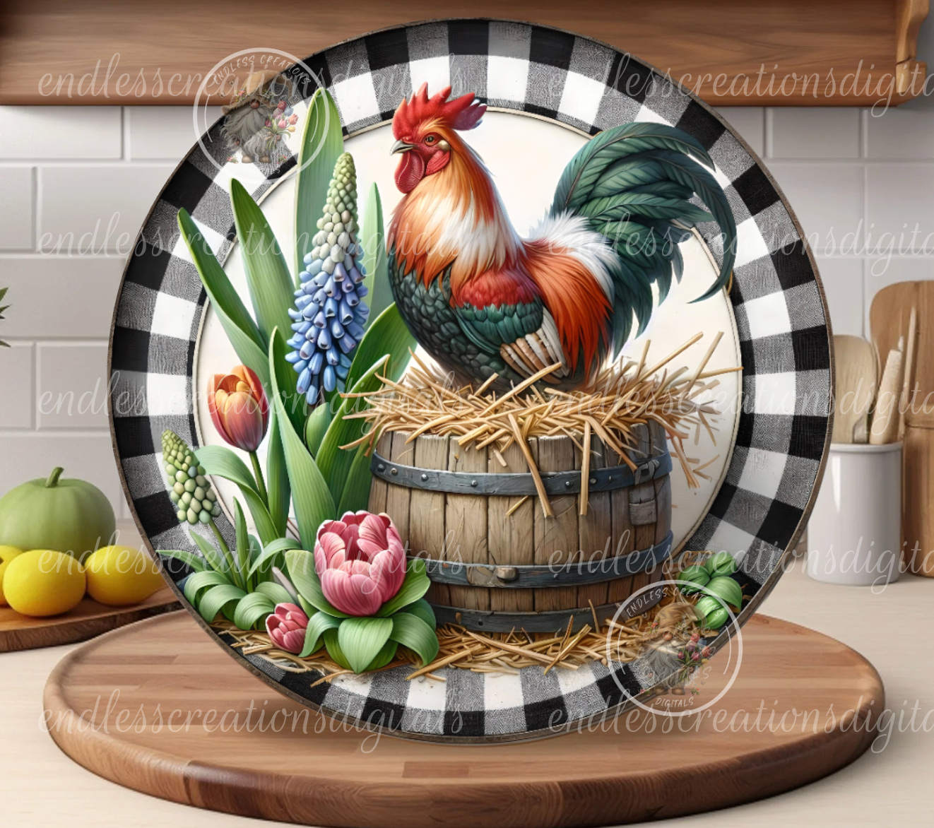 SPRING FLORAL ROOSTER CLOCK DESIGN